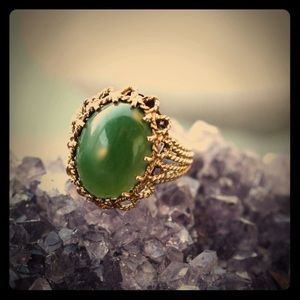 Vintage Green Jade & 10k Yellow Ring